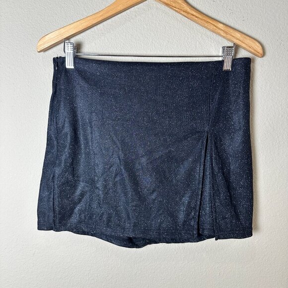 NWT WDIRARA Sparkly Black Shimmer Skort Skirt with Shorts Size Large - Picture 2 of 10